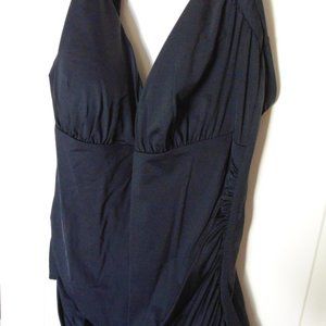 Badgley Mischka Black shirred halter swimsuit